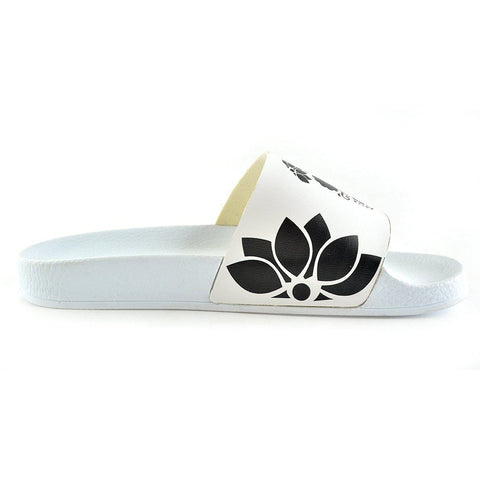 White, Black Colored Flowers and Black Dry Skull Patterned Sandal - CAP116