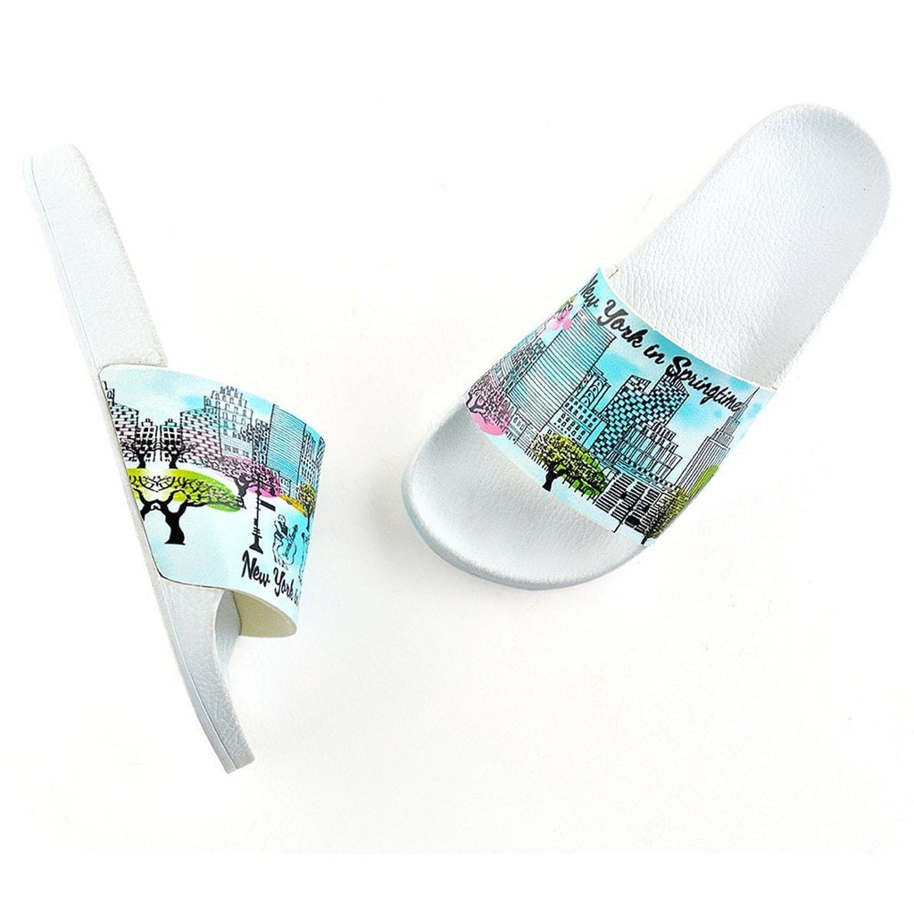 Blue and Colorful Tree Pattern and New York in Spring, Patterned Sandal - CAP119