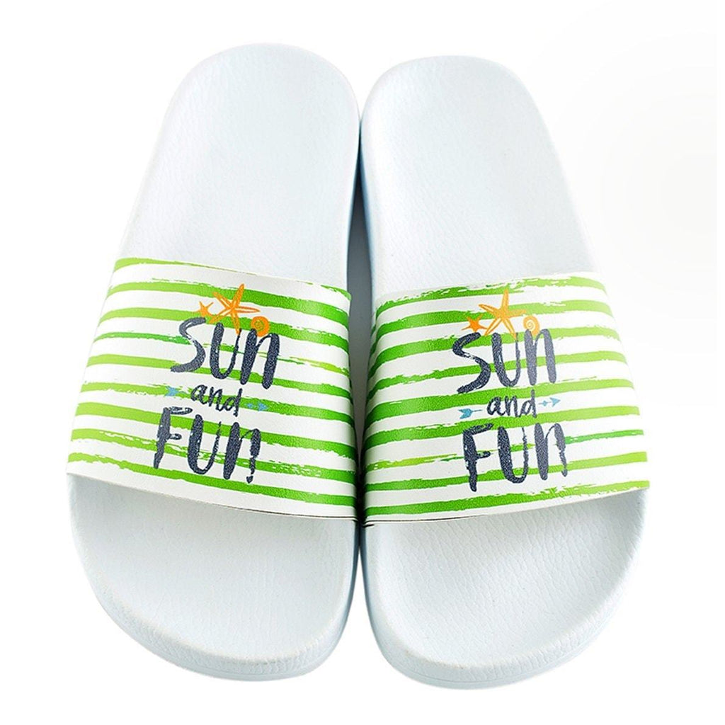 Green and White Striped, Sun and Fun Written Patterned Sandal - CAP120
