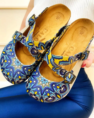 Blue & Yellow Abstract Clogs - GYB101