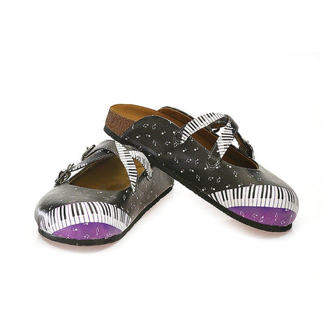 Purple, Black and White Colored, Music Notes Piano Patterned Clogs - WCAL115