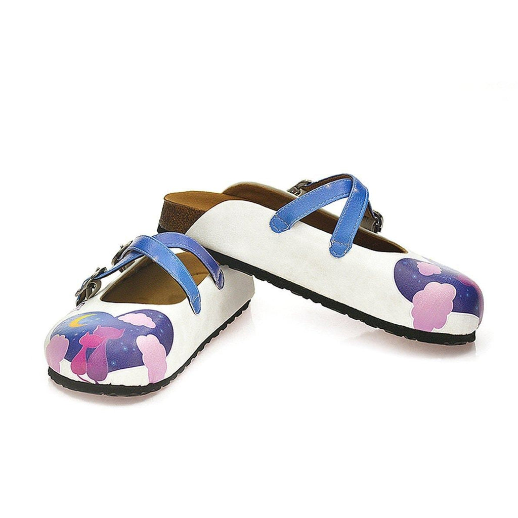 Blue Colored Nighttime Heart, Purple Colored Sweet Cat Patterned Clogs - WCAL116