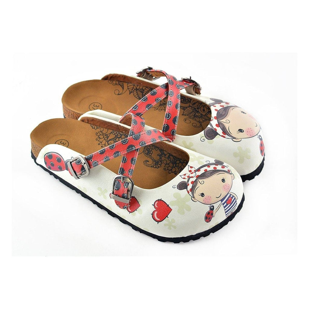 Red and Black Colored, Polkadot and Red Color Ladybug, Sweet Girl Patterned Clogs - WCAL120