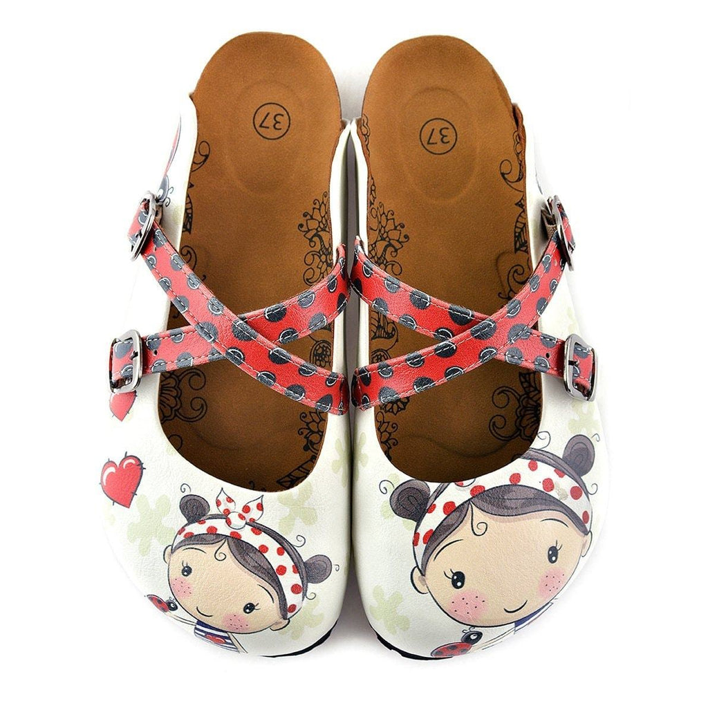 Red and Black Colored, Polkadot and Red Color Ladybug, Sweet Girl Patterned Clogs - WCAL120
