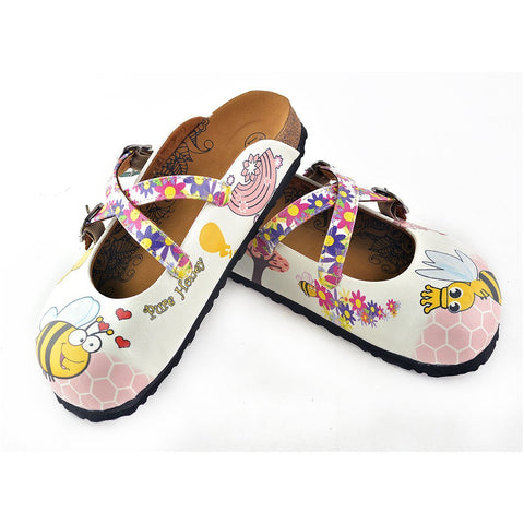 Colorful Flowers and Yellow Colored Sweet Bee Patterned Clogs - WCAL123