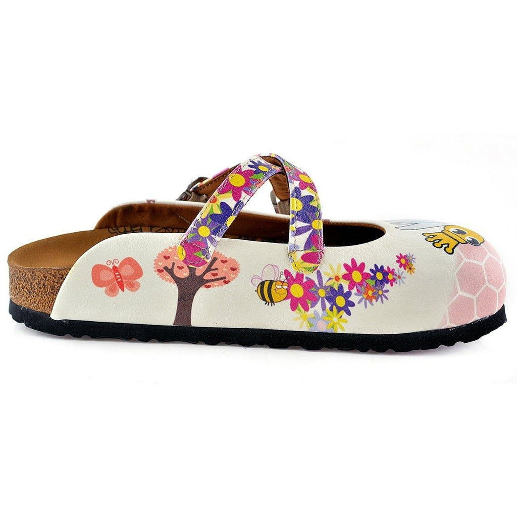 Colorful Flowers and Yellow Colored Sweet Bee Patterned Clogs - WCAL123