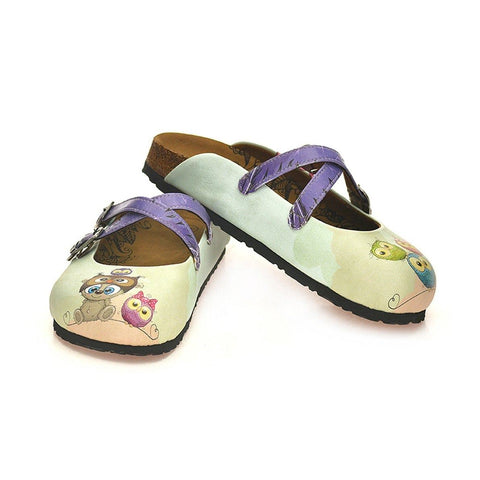 Purple Colored and Sweet Bear, and Colorful Owl Patterned Clogs - WCAL124