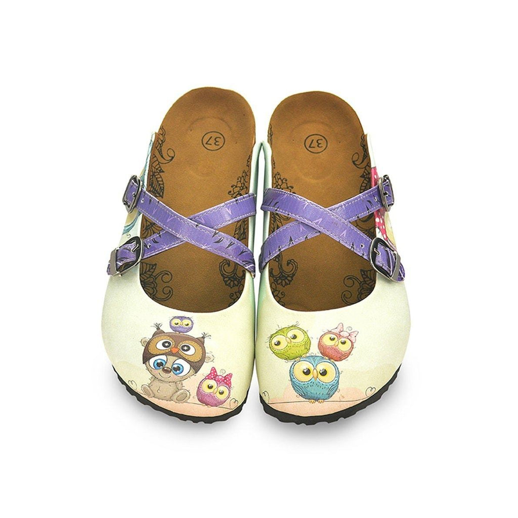 Purple Colored and Sweet Bear, and Colorful Owl Patterned Clogs - WCAL124