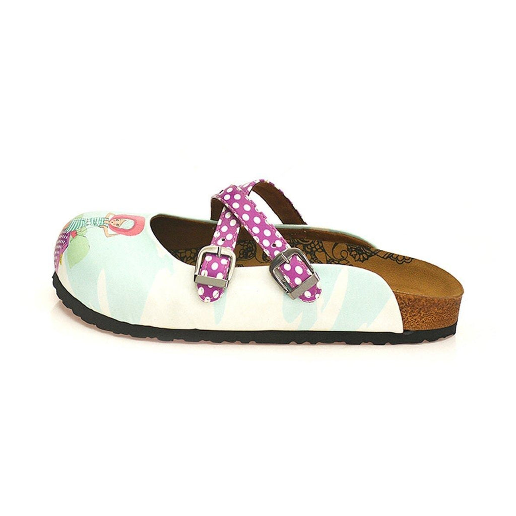 Purple and White Colored Polkadot, Bonjour Paris Written, Cute Girl Patterned Clogs - WCAL125