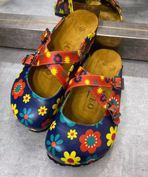Blue and Colorful Flowers Patterned Clogs - WCAL129