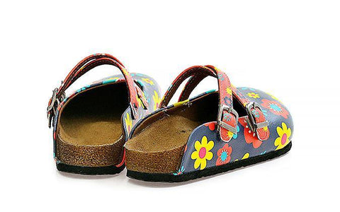 Blue and Colorful Flowers Patterned Clogs - WCAL129