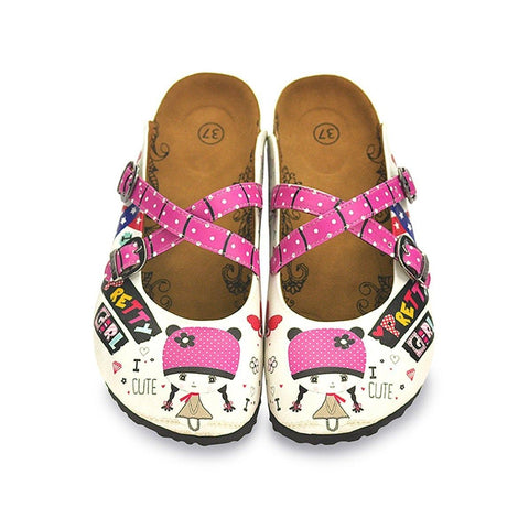 Pink and White Colored Polkadot Pattern, Pink and White Pretty Girl Patterned Clogs - WCAL130