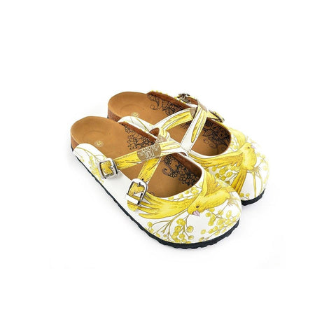 White and Yellow Colored Flowered and Bird Patterned Clogs - WCAL135