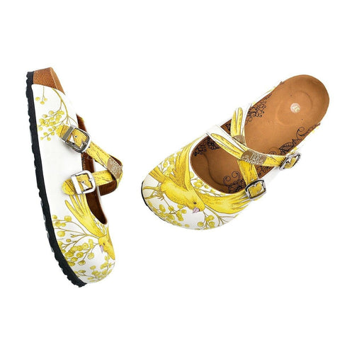 White and Yellow Colored Flowered and Bird Patterned Clogs - WCAL135