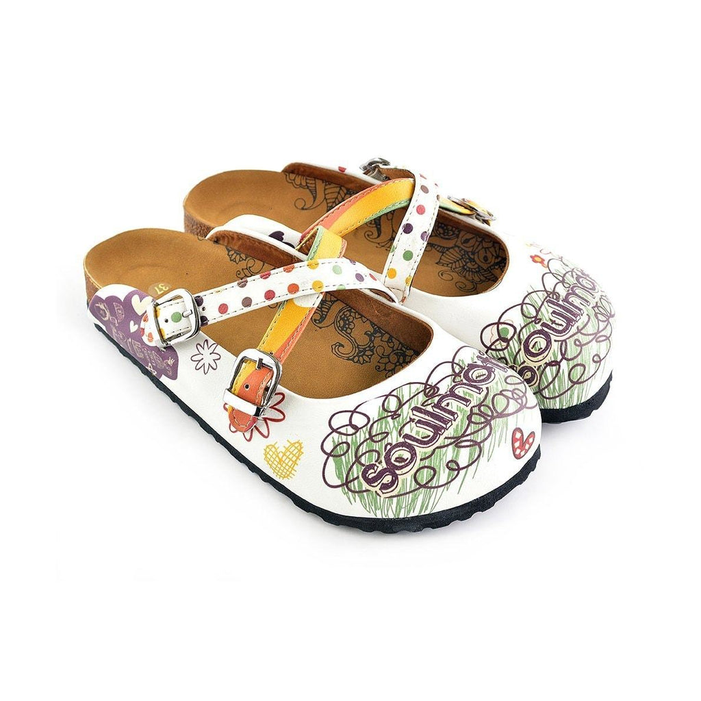 Rainbow Polkadot and Striped, Green, Purple Colored Soulmate Written Patterned Clogs - WCAL136