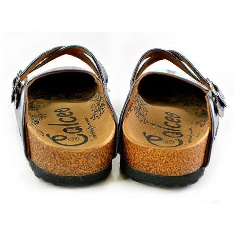 Blue Colored Striped Pattern and I Love You to the Moon and Black Written Patterned Clogs - WCAL138