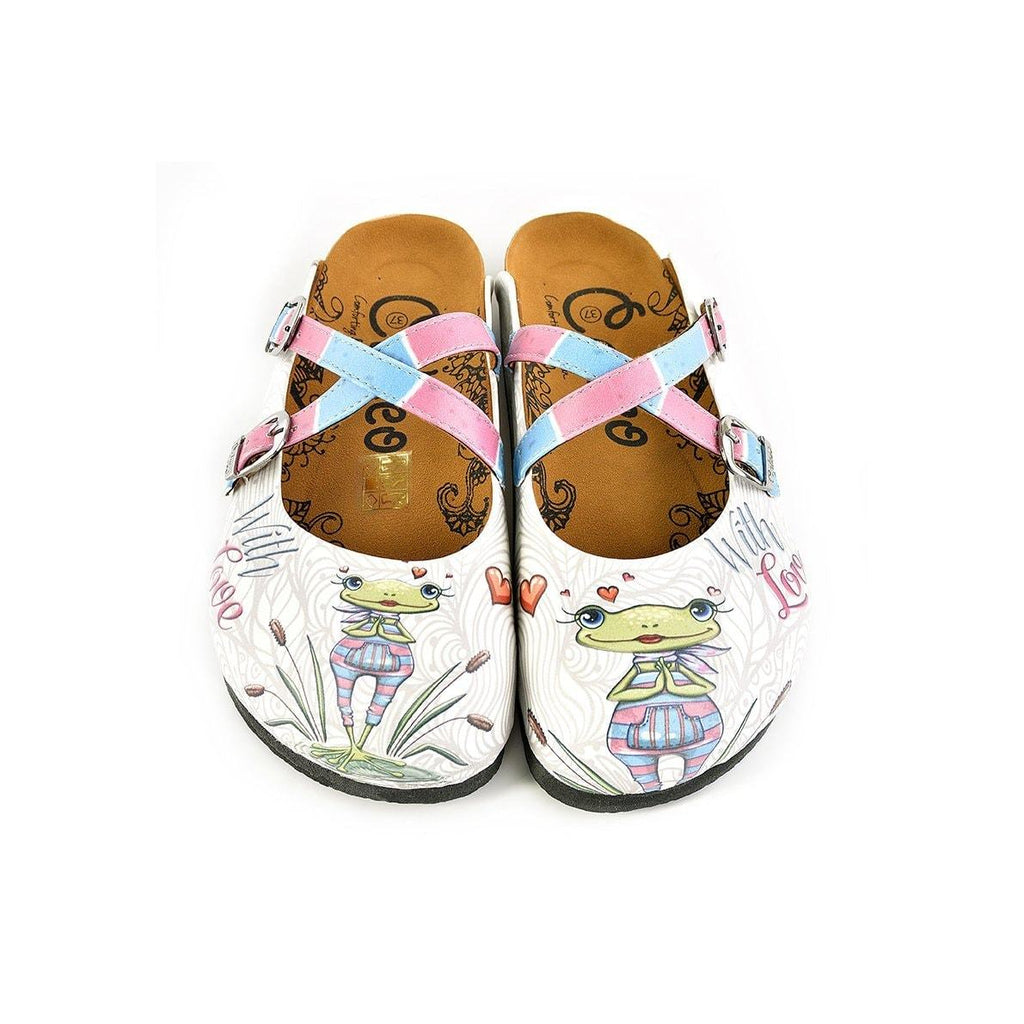 Pink, Blue Colored Striped and Love Frog Patterned Clogs - WCAL148