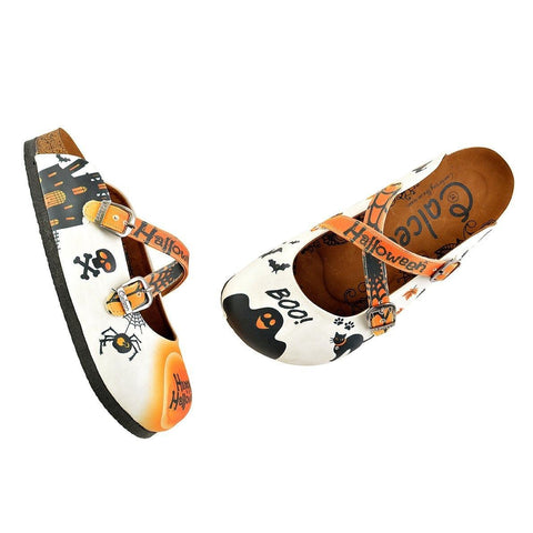 Orange and Black Colored and Cute Spider Patterned, Happy Halloween, Patterned Clogs - WCAL150