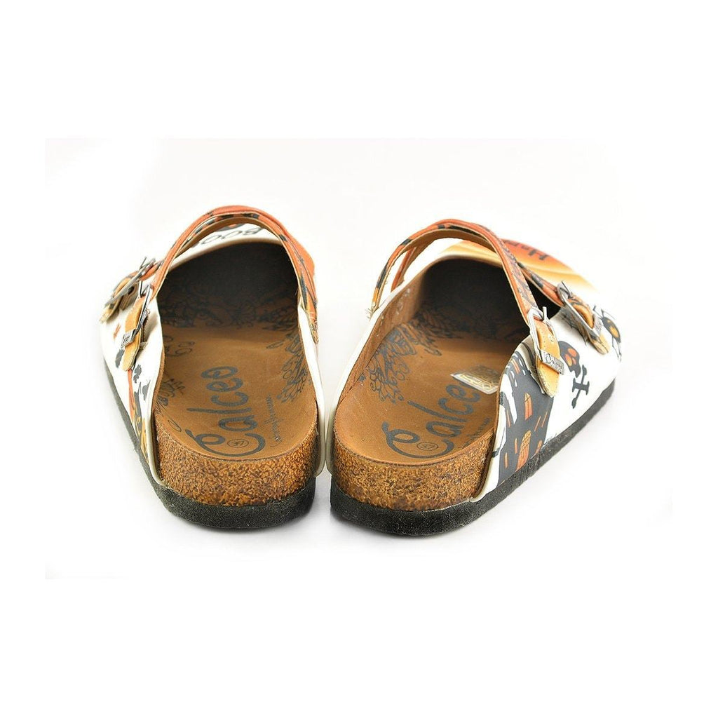Orange and Black Colored and Cute Spider Patterned, Happy Halloween, Patterned Clogs - WCAL150