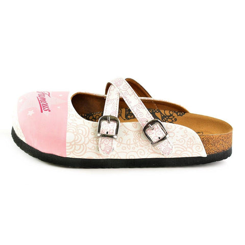 White and Pink Colured Flowers and Famous Written Patterned Clogs - WCAL151