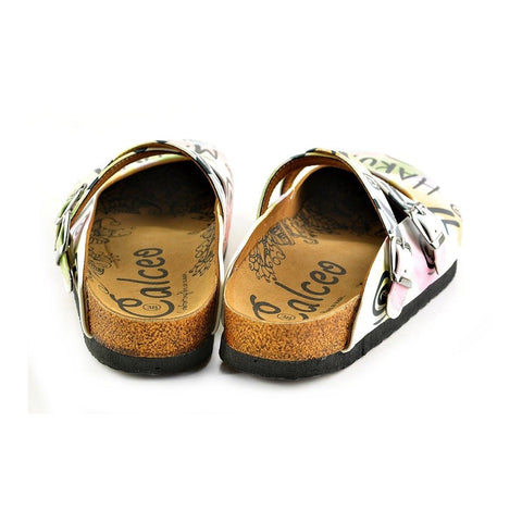 Colorful Leafed and Black Triangular Strip and Round Patterned, Hakuna Matata Written Patterned Clogs - WCAL152