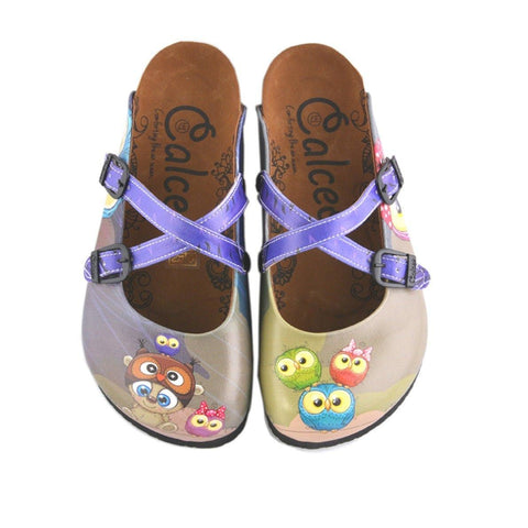 Navy Blue and Purple Colored, Cute Bear and Owl Patterned Clogs - WCAL155