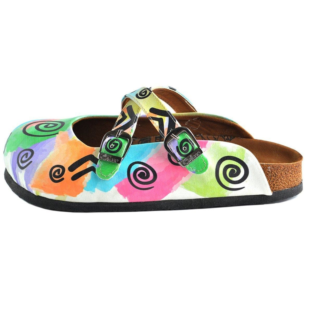 Colorful Watercolor Pattern and Black Swril, Triangular Patterned Clogs - WCAL156