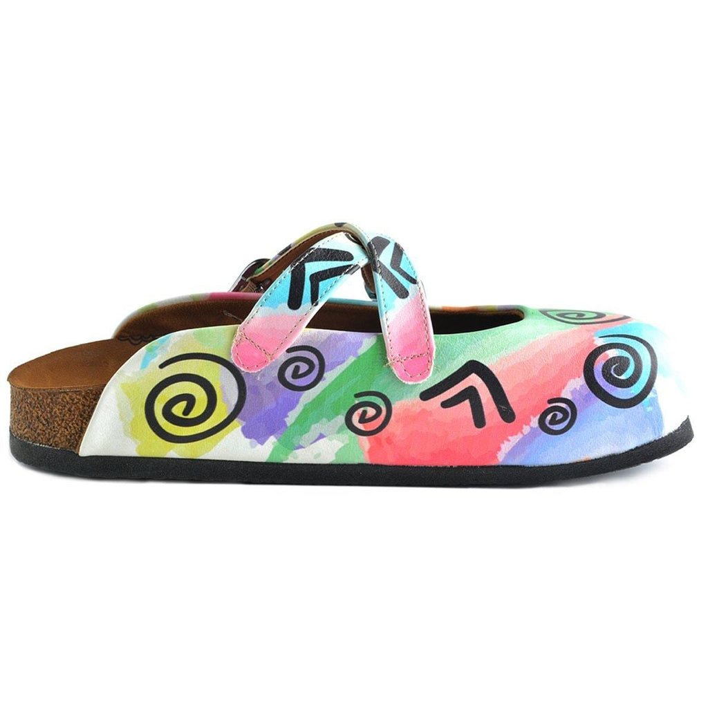 Colorful Watercolor Pattern and Black Swril, Triangular Patterned Clogs - WCAL156