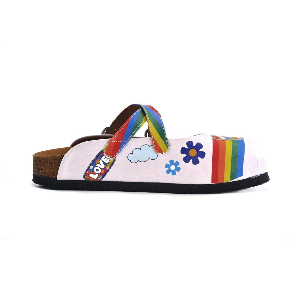 Rainbow Patterned, Peace Love Written Patterned Clogs - WCAL162
