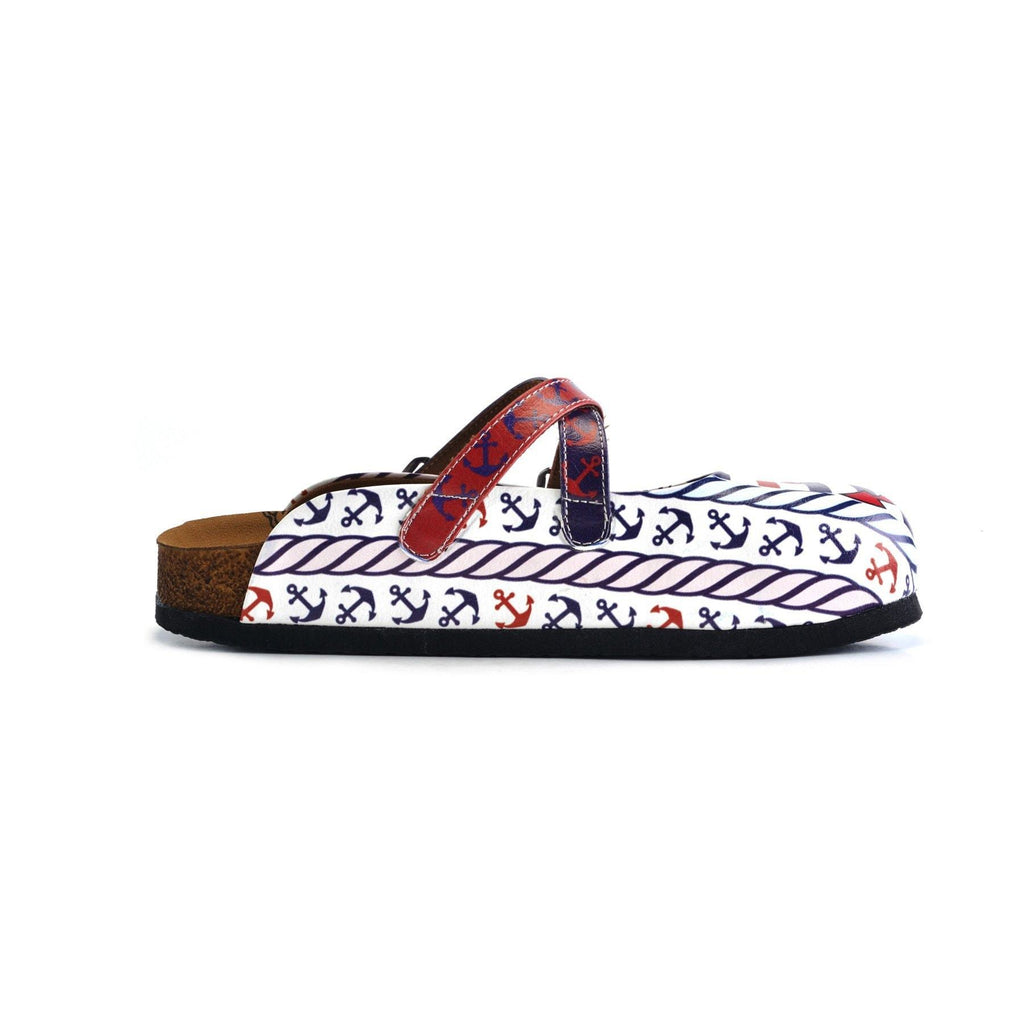 Red and Navy Blue Colored Anchor Patterned Clogs - WCAL163