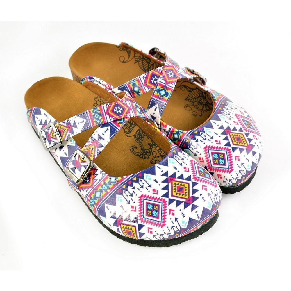 Pink, Blue, White Colored Geometric Patterned Clogs - WCAL166