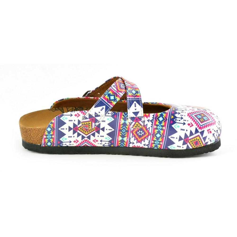 Pink, Blue, White Colored Geometric Patterned Clogs - WCAL166
