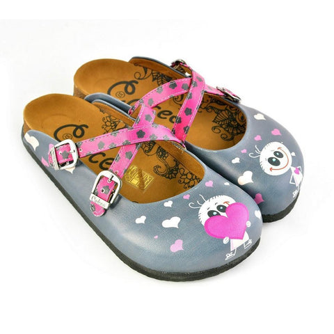 Grey and Pink Love, Cute Alien Patterned Clogs - WCAL167
