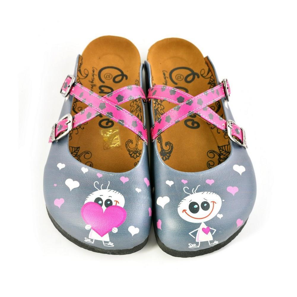 Grey and Pink Love, Cute Alien Patterned Clogs - WCAL167
