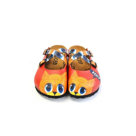 Red and Orange Colored Cute Cat Patterned Clogs - WCAL169