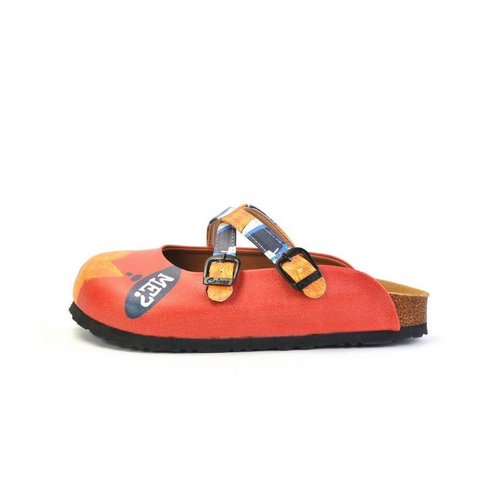 Red and Orange Colored Cute Cat Patterned Clogs - WCAL169