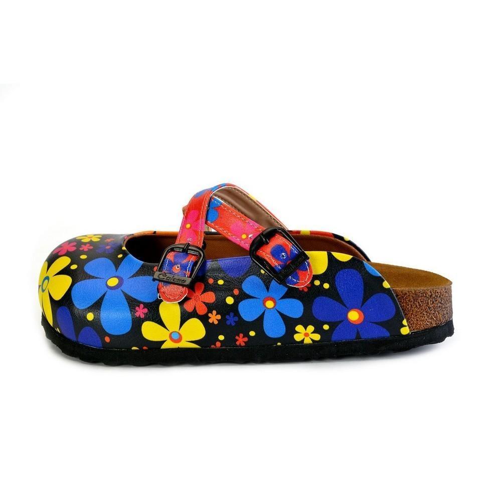 Red and Black Colored Flowers Patterned Clogs - WCAL172