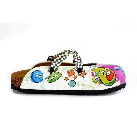 Black and White Squareds and Anime Character Patterned Clogs - WCAL173