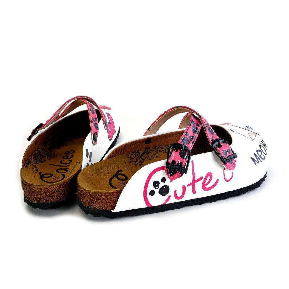 Pink and Black Paw Patterned, White and Pink Cute Cat Patterned Clogs - WCAL174