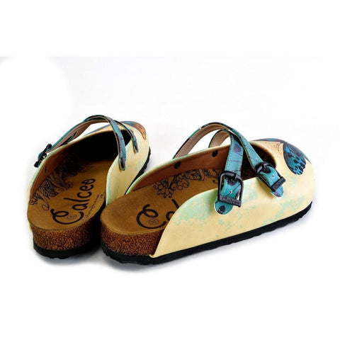 Yellow and Blue Colored Butterfly Patterned Clogs - WCAL178