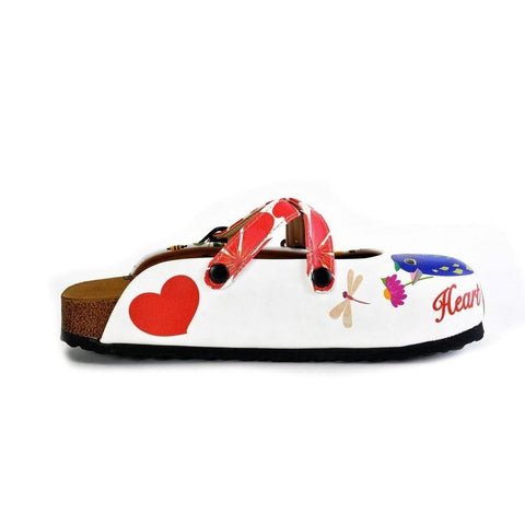 Red Hearted and Colored Flowers and Yellow, Blue Birds Patterned Clogs - WCAL179