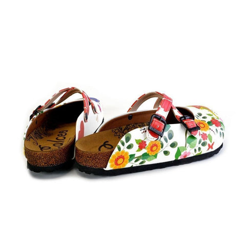 Red Hearted and Colored Flowers and Yellow, Blue Birds Patterned Clogs - WCAL179