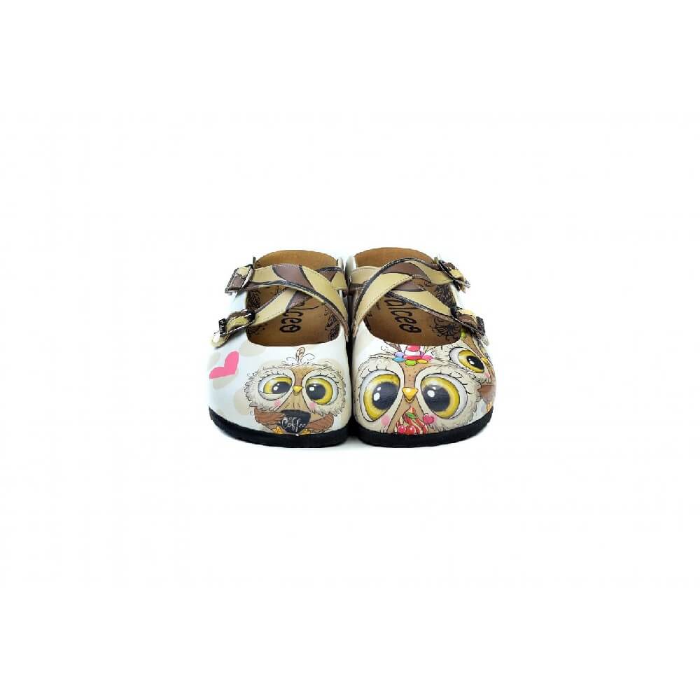 White & Tan Strappy Owl Clogs - WCAL3230