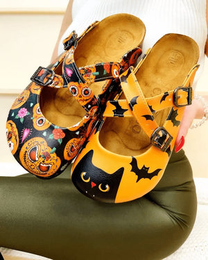 Orange & Black Jack-O-Lantern & Cat Clogs - WCAL3238