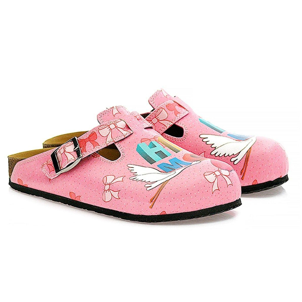 Pink and White Pow Pattern, Hi Mom Written Patterned Clogs - WCAL323