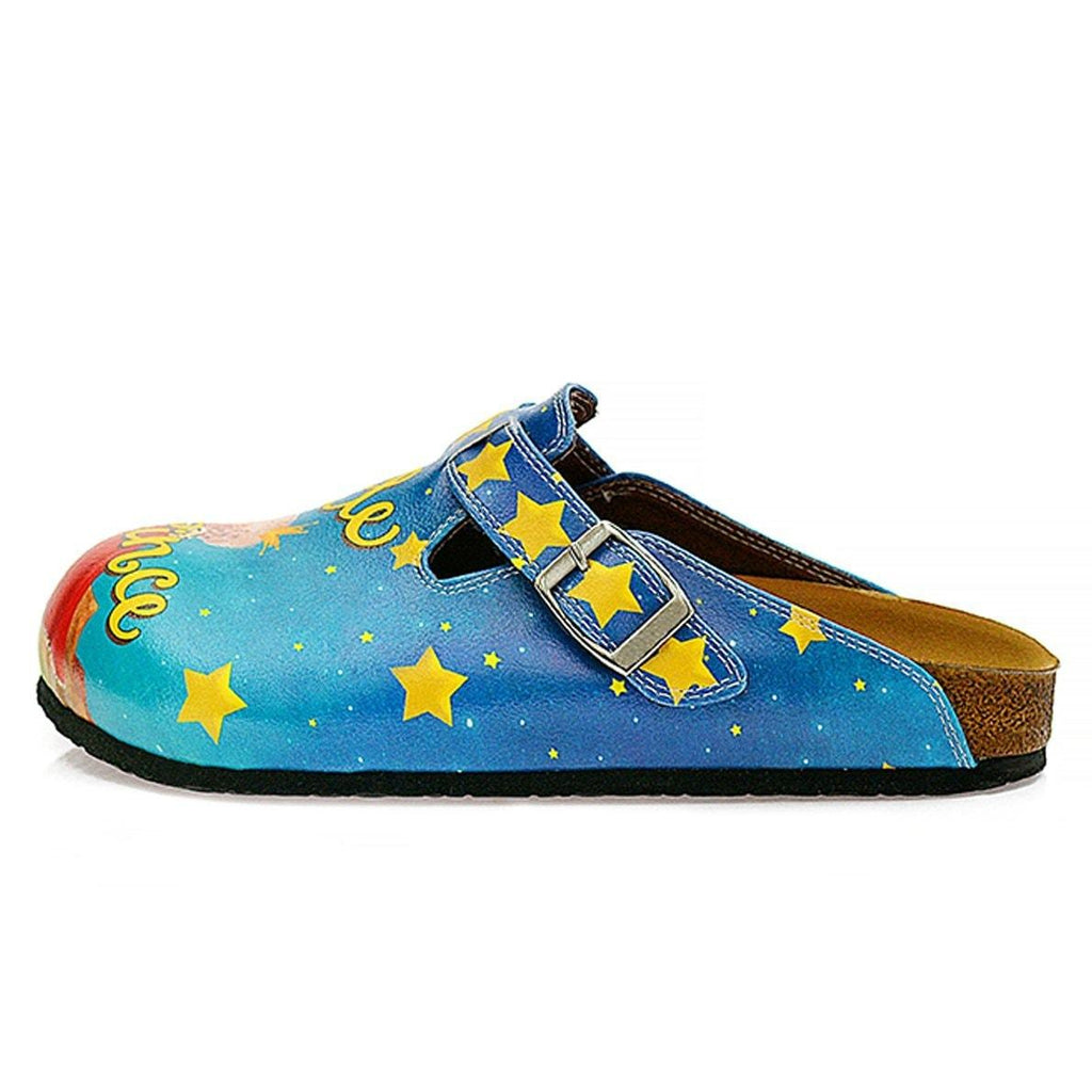 Blue and Yellow Colored, Moon and Star Patterned, Little Prince Patterned Clogs - WCAL324