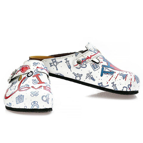 Blue, Red and White Colored Doctor Patterned Clogs - WCAL325