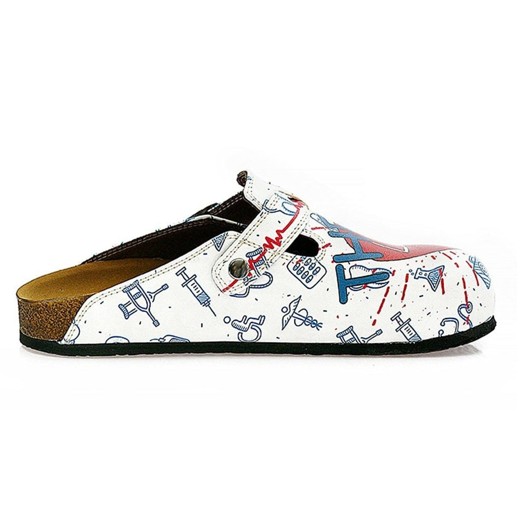 Blue, Red and White Colored Doctor Patterned Clogs - WCAL325