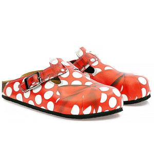 Red and White Polkadot, Red Colored Bow Clogs - WCAL328