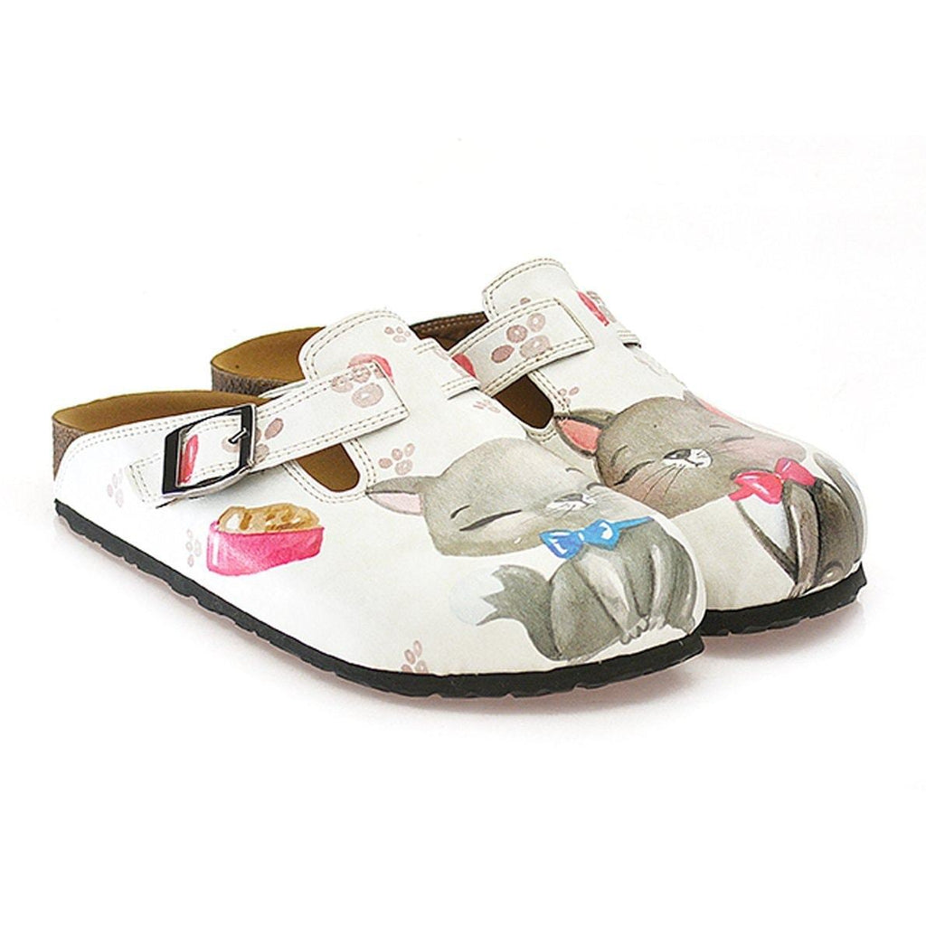 Pink Colored Paw, Grey Cute Cat Patterned Clogs - WCAL330
